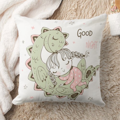A Girl and Her Dragon Throw Pillow