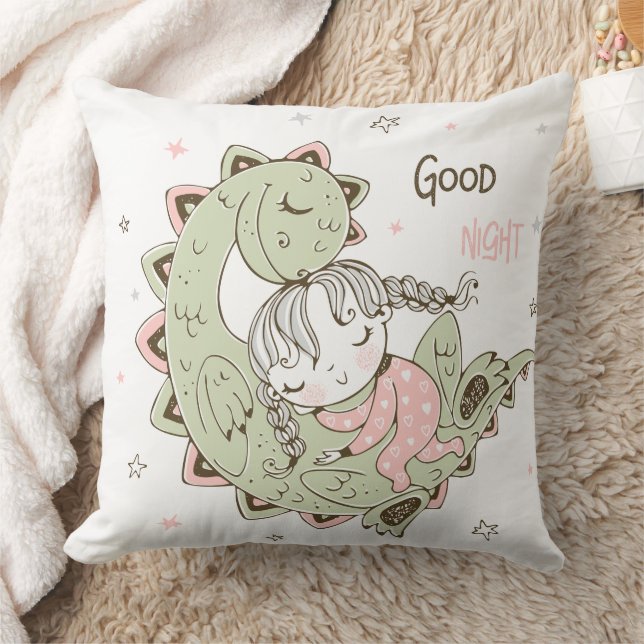 A Girl and Her Dragon Throw Pillow (Blanket)