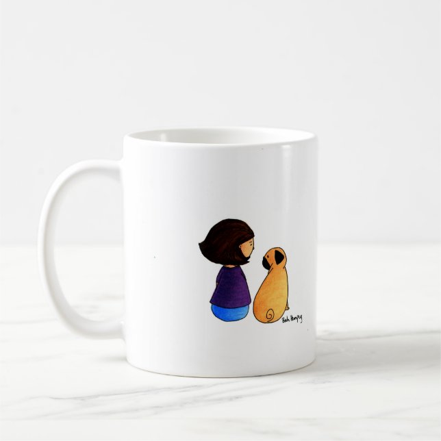 A Girl and Her Pug (brunette) Coffee Mug (Left)