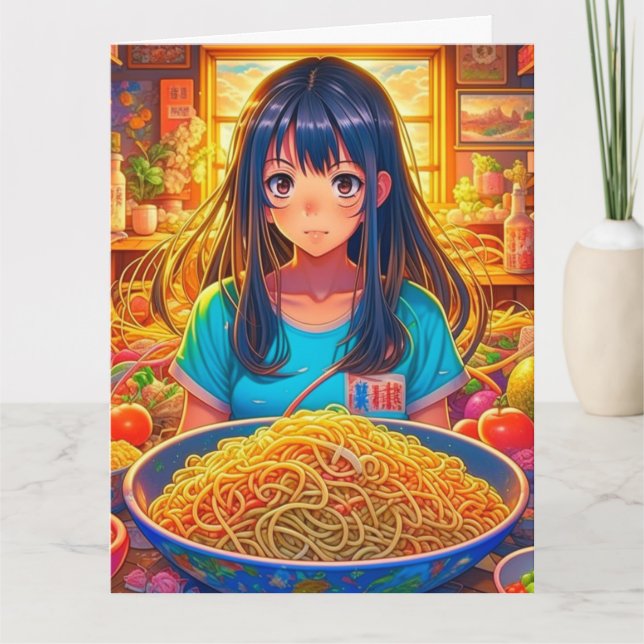 A Girl and her Ramen Anime Funny Large Birthday Card (Front)