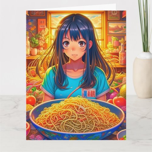 A Girl and her Ramen Anime Funny Large Birthday Card