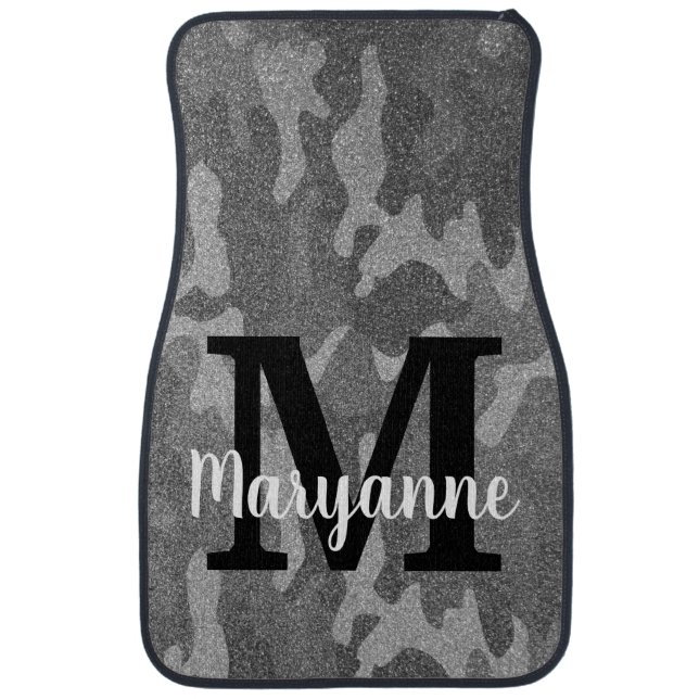 A Girl and Her Truck Camouflage Glitter Monogram Car Floor Mat (Front)