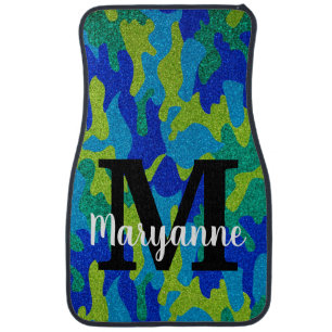 A Girl and Her Truck Camouflage Glitter Monogram Car Floor Mat