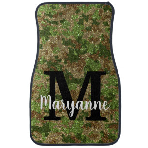 A Girl and Her Truck Camouflage Glitter Monogram Car Floor Mat