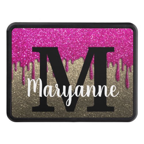 A Girl and Her Truck Gold Glitter Drip Monogrammed Hitch Cover
