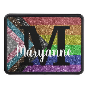 A Girl and Her Truck Rainbow Glitter Monogrammed Hitch Cover