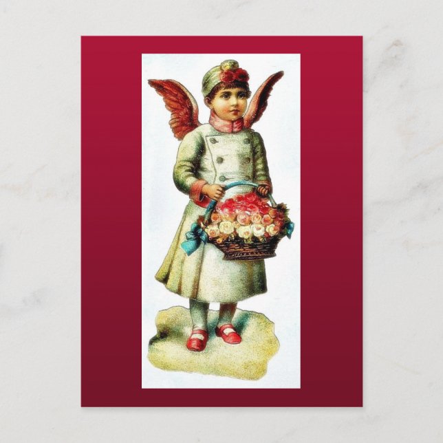 A girl dressed as angel carrying boque holiday postcard (Front)