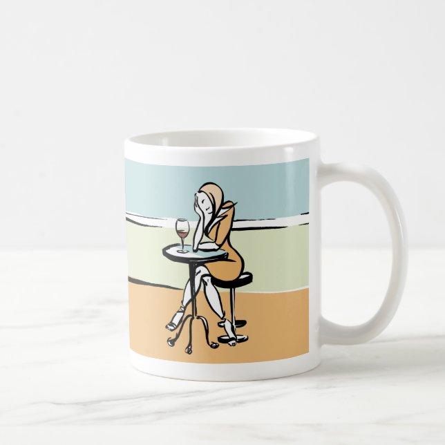 A Girl Enjoying Red Wine In A Café Coffee Mug (Right)