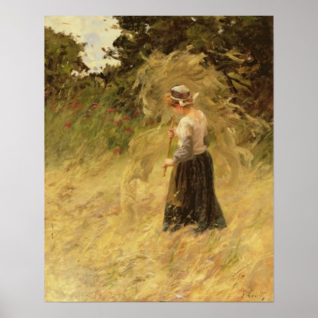 A Girl Harvesting Hay, 19th century Poster (Front)