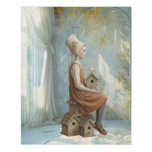 A Girl & Her Birdhouses   Surreal Storybook Faux Canvas Print