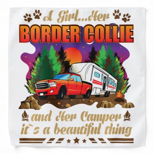A Girl Her Border Collie and Her Camper Dog Lovers Bandana