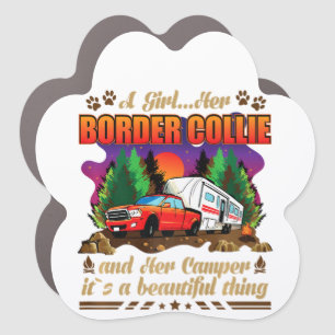 A Girl Her Border Collie and Her Camper Dog Lovers Car Magnet