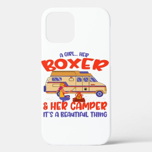 A Girl Her Boxer And Her Camper Boxer Dog Lover iPhone 12 Case