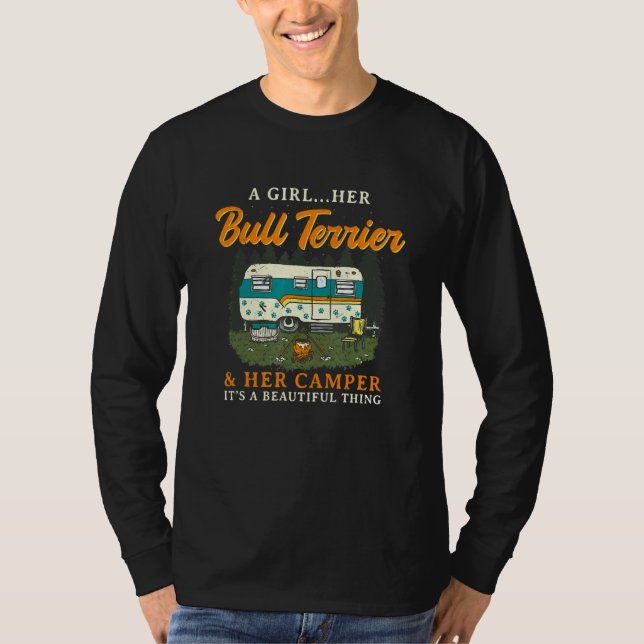 A Girl Her Bull Terrier And Her Camper Bully Campi T-Shirt (Front)