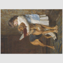 A girl & her dog reading decoupage paper