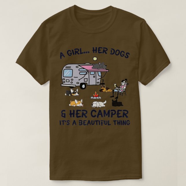 A Girl Her Dogs And Her Camper Funny Camping Gifts T-Shirt (Design Front)