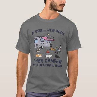 A Girl Her Dogs And Her Camper Funny Camping Gifts T-Shirt