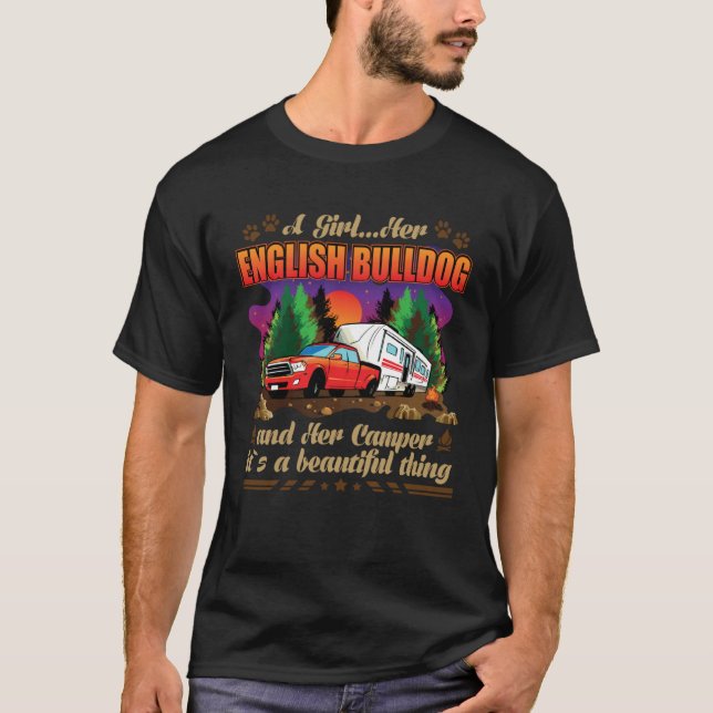 A Girl Her English Bulldog and Her Camper Bulldog T-Shirt (Front)