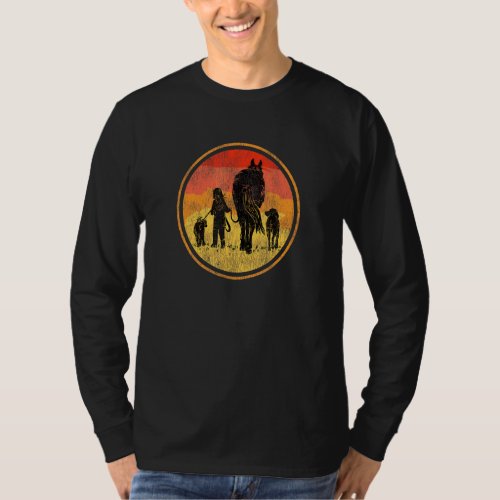 A Girl Her Horse And Her Dogs  Fun Farm Scene T_Shirt