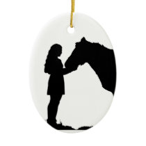 A Girl & Her Horse Love Silhouette Art Ceramic Ornament
