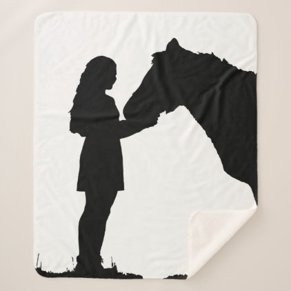A Girl &amp; Her Horse Love Silhouette Art Sherpa Blanket