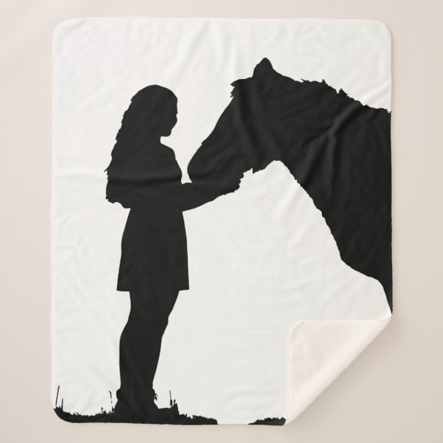 A Girl & Her Horse Love Silhouette Art Sherpa Blanket (Front)
