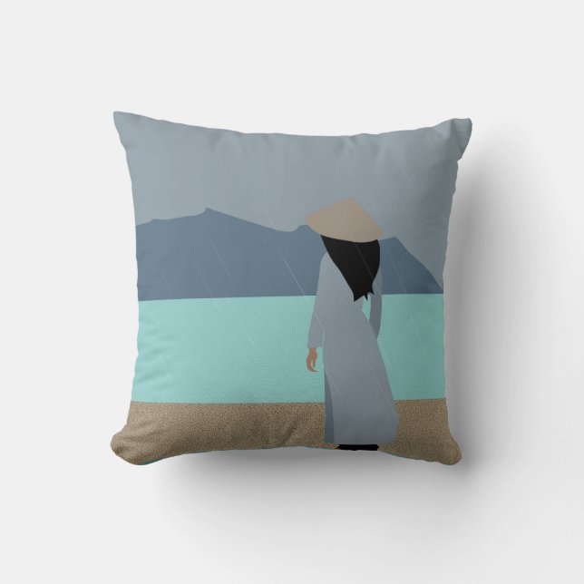 A girl in the rain throw pillow (Front)