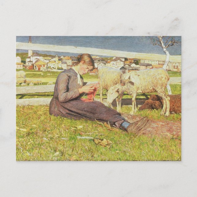 A Girl Knitting, 1888 (oil on canvas) Postcard (Front)