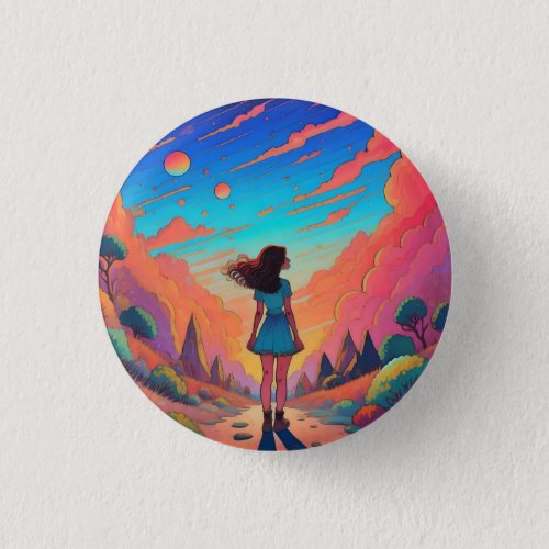 A girl on a journey to a fantasy world Basic Dark  Button
