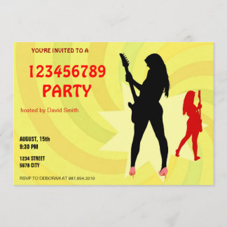 A girl palying electric guitar invitation