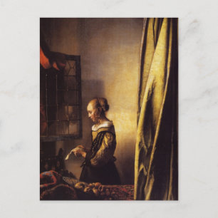 A Girl Reading a Letter at an Open Window Postcard