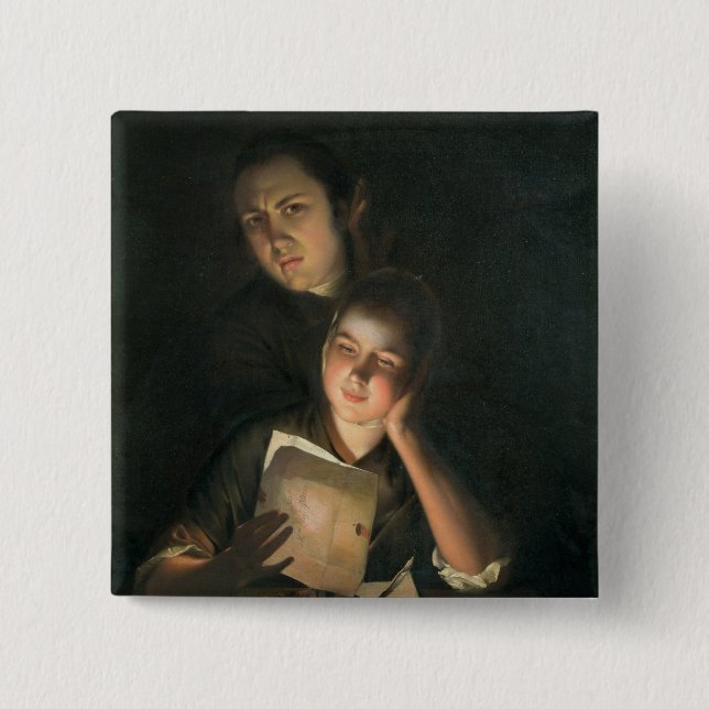 A Girl reading a letter by Candlelight Pinback Button (Front)