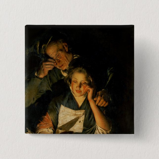 A Girl reading a Letter Pinback Button (Front)