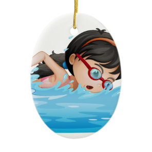 A girl swimming with goggles ceramic ornament