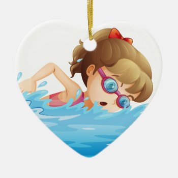 A Girl Wearing A Pink Swimwear Swimming Ceramic Ornament by GraphicsRF at Zazzle