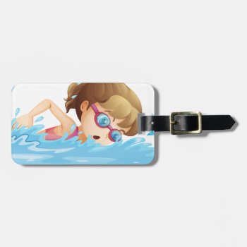A Girl Wearing A Pink Swimwear Swimming Luggage Tag by GraphicsRF at Zazzle