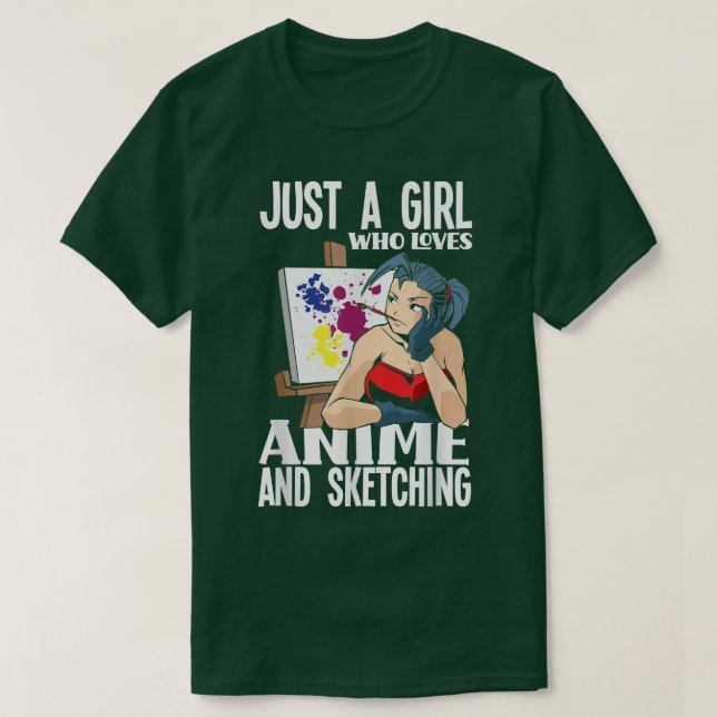 A Girl Who Loves Anime And Sketching Funny Anime L T-Shirt (Design Front)
