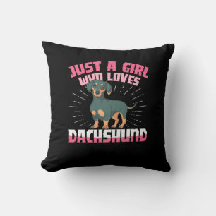 A Girl Who Loves Dachshund Throw Pillow