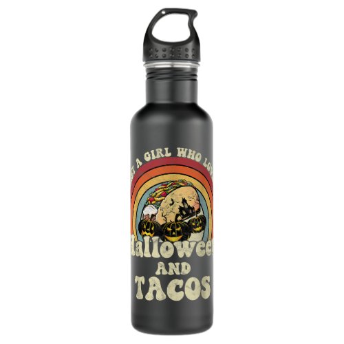 A Girl Who Loves Halloween and Tacos 70s Retro  Stainless Steel Water Bottle