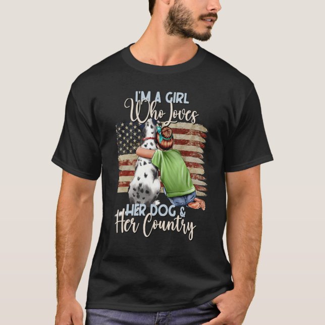 A Girl Who Loves Her Dog And America Dog   Patriot T-Shirt (Front)
