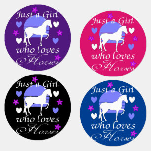 A Girl Who Loves Horses in Purple Pink Black Blue Labels