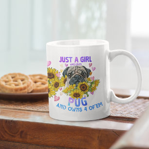 A Girl Who Loves Pug Sunflower Floral Dog Lover Coffee Mug