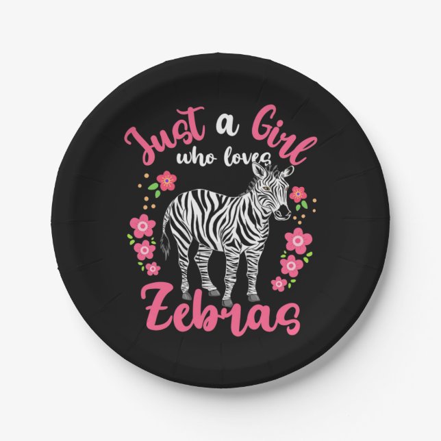 A Girl Who Loves Zebras And Flower Paper Plates (Front)