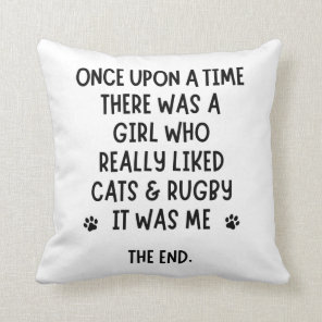 A girl who really liked Rugby and cats. Throw Pillow