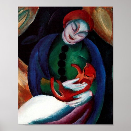 A Girl with a Cat by Franz Marc Poster