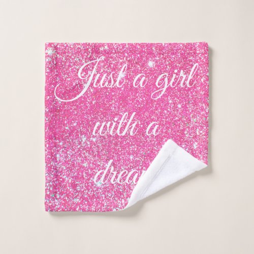 A GIRL WITH A DREAM Sparkle Hot Pink Glitter Wash Cloth