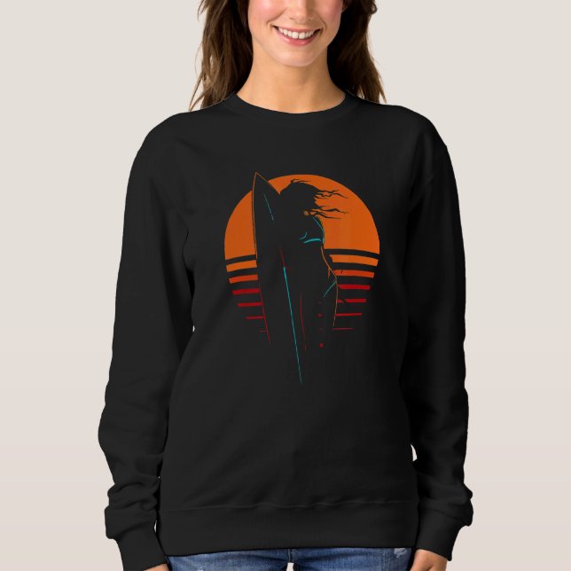 A Girl With A Surfboard On The Of Sunset Sweatshirt (Front)