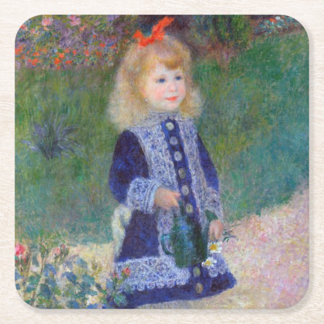 A Girl with a Watering Can, Renoir Square Paper Coaster (Front)