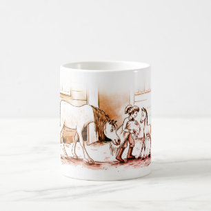 A girl with horse and foals coffee mug