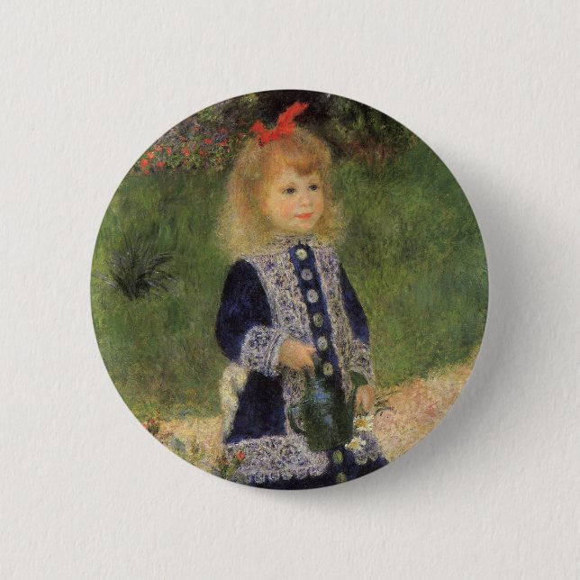 A Girl with Watering Can by Pierre Renoir Button (Front)